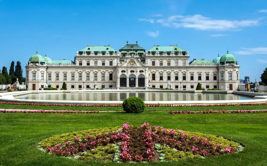 The Upper Belvedere palace behind lawns and flower beds