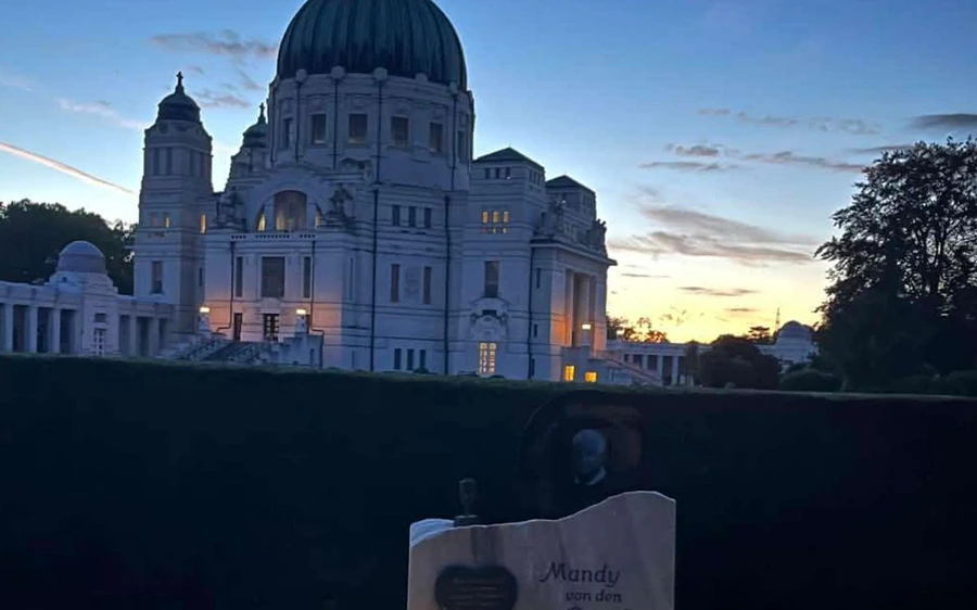 The domed church of the Central Cemetery at dusk