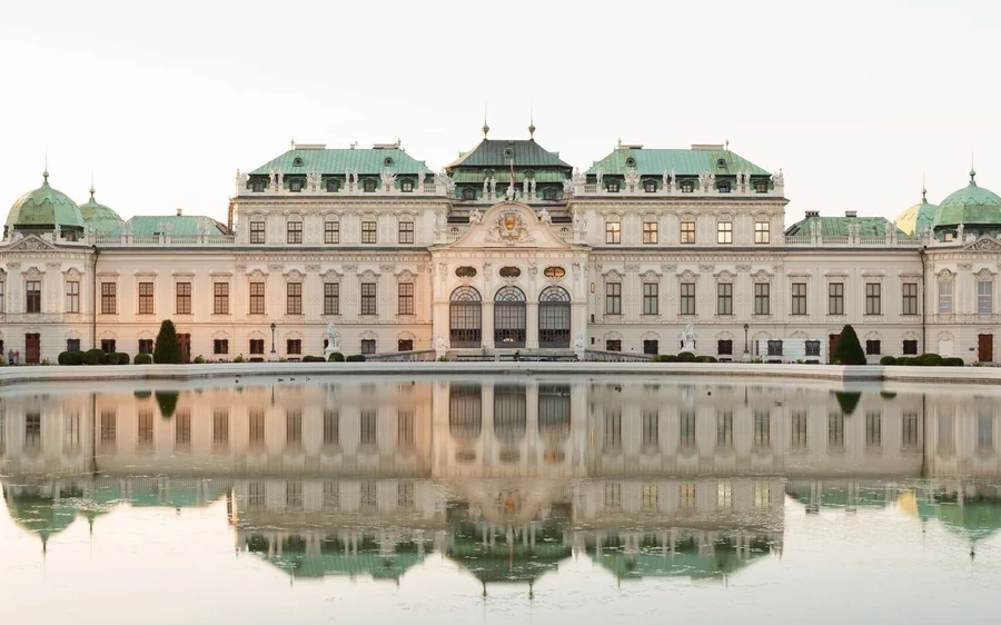 The Upper Belvedere reflected in the long pond in front of it